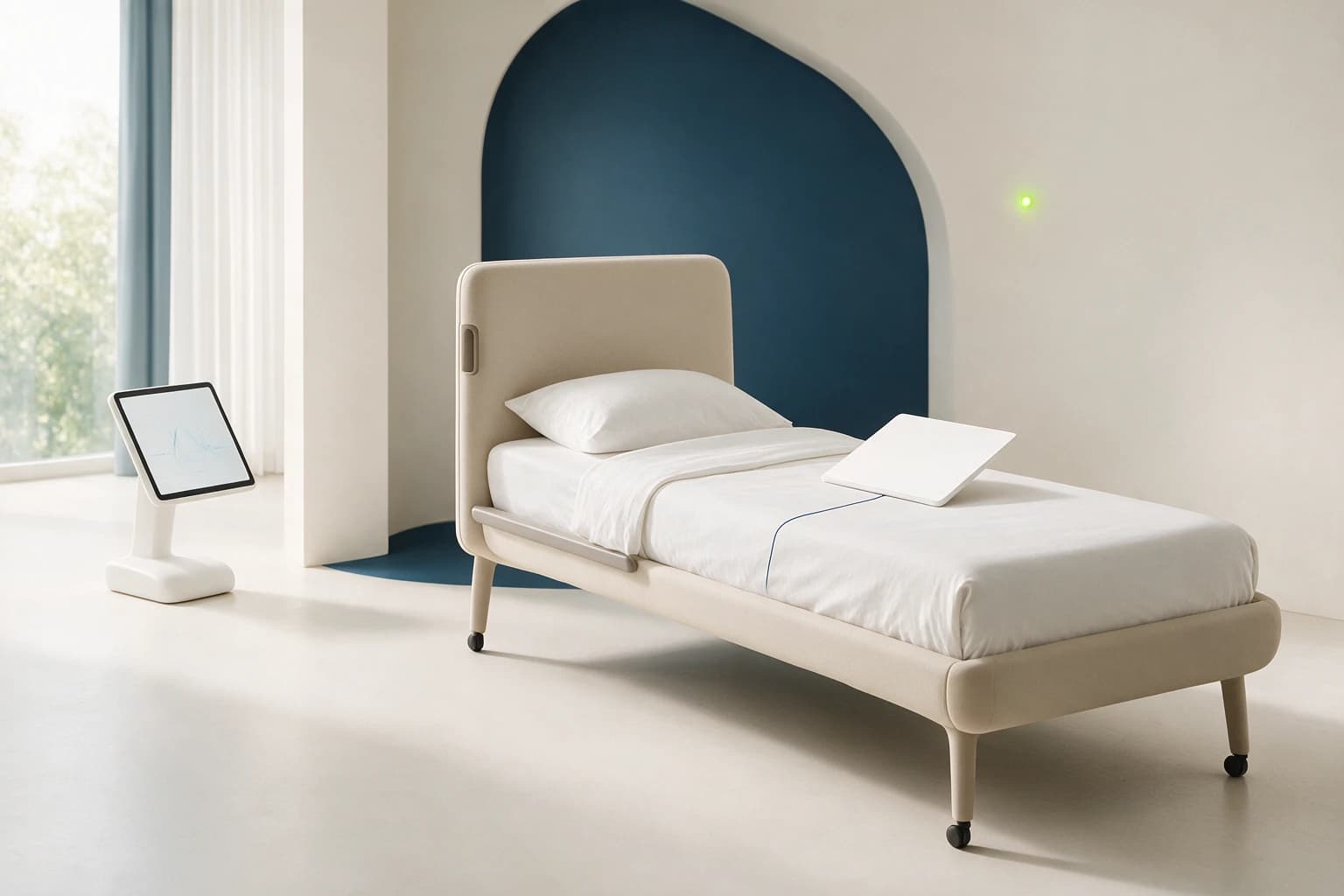A connected patient bed, monitor and clinical record tablet